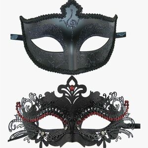 His & Hers Black and Red Masquerade Masks
